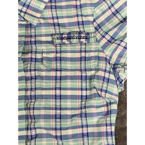 Vineyard Vines Dress Women Size 0 Blue Plaid Shirt Beach Light Vented Preppy - Picture 3 of 9